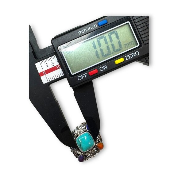 Sterling Silver Multi-Stone Ring Turquoise Lapis Purple Spiny Oyster - Picture 11 of 14